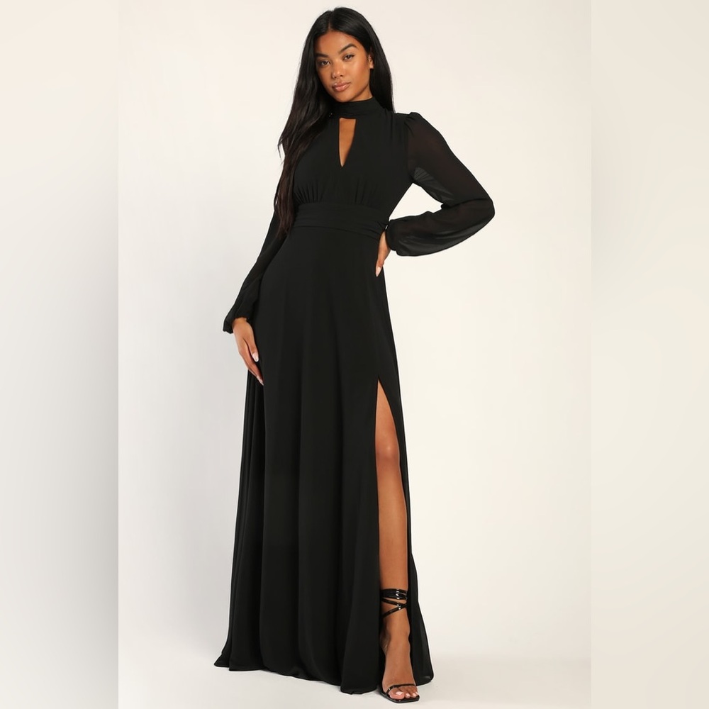 Lulu’s Black Long Sleeve Mock Neck Gown